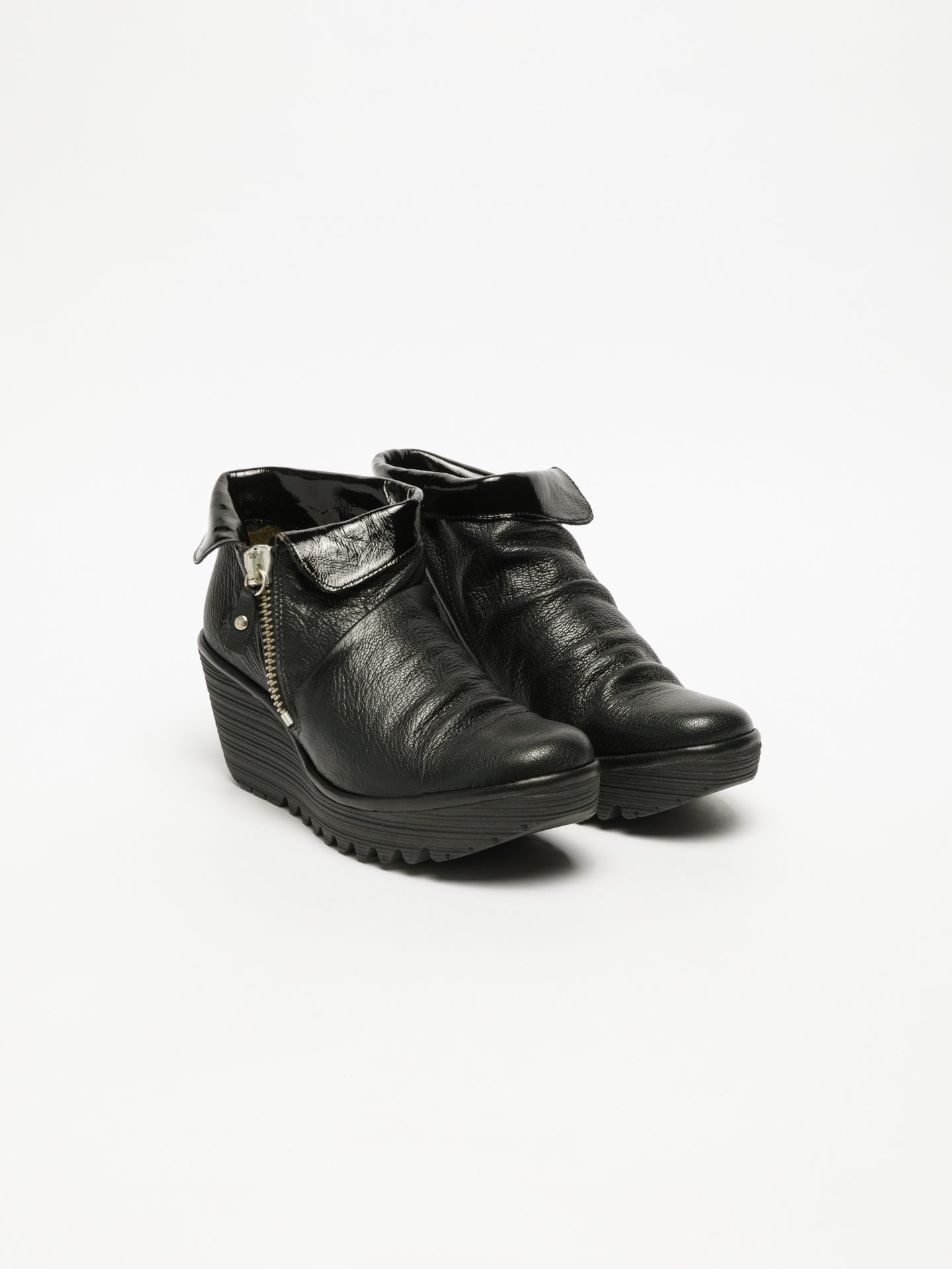 Fly London Carbon Black Zip Up Ankle Boots